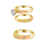 Trio Engagement Rings Set Round Cubic Zirconia Tricolor Gold 14k [R057-019]