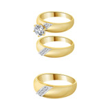 Trio Engagement Rings Set Round Cubic Zirconia Yellow Gold 14k [R057-022]