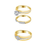 Trio Engagement Rings Set Round Cubic Zirconia Yellow Gold 14k [R057-023]