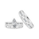 Trio Engagement Rings Set Marquise Cubic Zirconia White Gold 14k [R057-071]