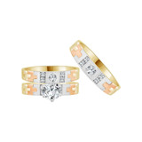 Trio Engagement Rings Set Cubic Zirconia Tricolor Gold 14k [R058-004]