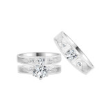 Trio Engagement Rings Set Round Cubic Zirconia White Gold 14k [R058-053]