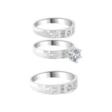 Trio Engagement Rings Set Round Cubic Zirconia White Gold 14k [R058-054]