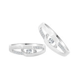 Fancy Duo His Her Matching Bands Ring Set Cubic Zirconia White Gold 14k [R058-066]