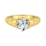 Solitaire Lady Engagement Ring Round Cubic Zirconia Yellow Gold 14k [R090-006]