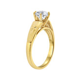 Solitaire Lady Engagement Ring Round Cubic Zirconia Yellow Gold 14k [R090-006]