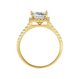 Halo Lady Engagement Ring Princess Cut Cubic Zirconia Yellow Gold 14k [R090-016]