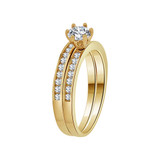 2 Piece Lady Band Engagement Ring Cubic Zirconia Yellow Gold 14k [R092-025]