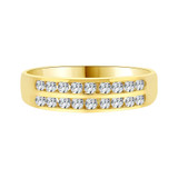 2 Row Stones Anniversary Promise Band Ring Cubic Zirconia Yellow Gold 14k [R094-007]