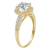 Halo Lady Engagement Ring Round Cubic Zirconia Yellow Gold 14k [R094-029]