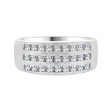 3 Row Stones Anniversary Promise Band Ring Cubic Zirconia White Gold 14k [R094-058]