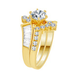 Lady 2 Piece Set Engagement Ring Cubic Zirconia Yellow Gold 14k [R095-011]