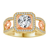 Halo Lady Engagement Ring Round Cubic Zirconia Yellow and Rose Gold 14k [R095-033]
