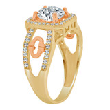 Halo Lady Engagement Ring Round Cubic Zirconia Yellow and Rose Gold 14k [R095-033]