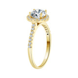 Halo Lady Engagement Round Cubic Zirconia Yellow Gold 14k [R097-007]