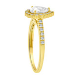 Halo Lady Engagement Ring Pear Shape Cubic Zirconia Yellow Gold 14k [R098-032]