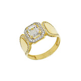 Halo Engagement Ring Emerald Cut Cubic Zirconia Yellow Gold 14k [R100-048]