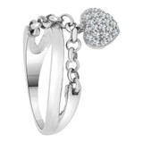 Dangling Heart and Rolo Chain Ring Cubic Zirconia White Gold 14k [R102-059]