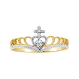 Thin Crown Tiara Ring Heart Cubic Zirconia Yellow Gold 14k [R104-023]