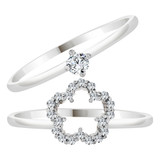 Lady 2 Piece Set Promise Ring Flower Cubic Zirconia White Gold 14k [R105-075]