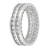 Double Row Eternity Band Ring Princess Cut Cubic Zirconia White Gold 14k [R107-071]
