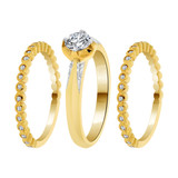 3 Piece Set Engagement Ring Cubic Zirconia Yellow Gold 14k [R108-018]