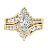 2 Lady Engagement Ring Set Marquise Cubic Zirconia 5mm Yellow Gold 14k [R109-025]