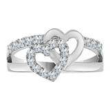 Double Heart Ring Cubic Zirconia White Gold 14k [R109-061]