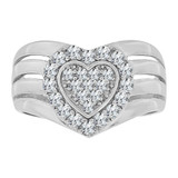 Cocktail Heart Layer Ring Cluster Cubic Zirconia White Gold 14k [R109-073]