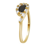 Dainty Lady Ring Cubic Zirconia Black Onyx Center Yellow Gold 14k [R110-005]