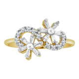 Dainty Lady Modern Flowers Ring Cubic Zirconia Yellow Gold 14k [R110-013]