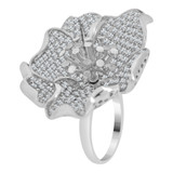 Extra Large Flower Ring Cubic Zirconia White Gold 14k [R111-056]