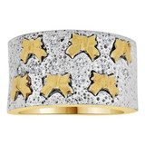 Wide Band Ring Mini Bows Cubic Zirconia Yellow Gold 14k [R113-017]