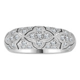 Domed Band Ring Intricate Classic Cubic Zirconia White Gold 14k [R113-073]