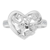 Heart Rose 15 Anos Quinceanera Ring Cubic Zirconia White Gold 14k [R114-026]