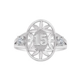 15 Anos Quinceanera Oval Ring Cubic Zirconia White Gold 14k [R120-072]