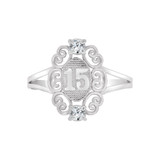 Dainty 15 Anos Quinceanera Oval Filigree Ring Cubic Zirconia White Gold 14k [R120-080]