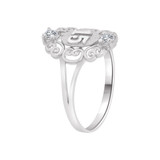 Dainty 15 Anos Quinceanera Oval Filigree Ring Cubic Zirconia White Gold 14k [R120-080]