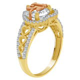15 Quinceanera Heart Ring Cubic Zirconia Yellow and Rose Gold 14k [R121-030]