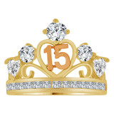 15 Quinceanera Crown Tiara Ring Cubic Zirconia Yellow Gold 14k [R121-032]