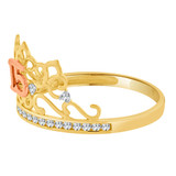 15 Quinceanera Crown Tiara Ring Cubic Zirconia Yellow Gold 14k [R121-037]