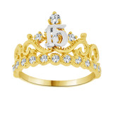 15 Quinceanera Crown Tiara Ring Cubic Zirconia Tricolor Gold 14k [R122-023]