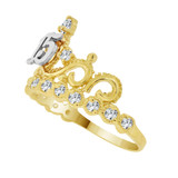 15 Quinceanera Crown Tiara Ring Cubic Zirconia Tricolor Gold 14k [R122-023]