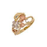 Dolphin Turtle Flower Lady Ring Cubic Zirconia Yellow and Rose Gold 14k [R122-200]