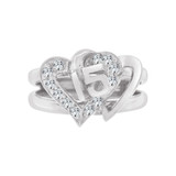 Double Heart 15 Anos Quinceanera Ring Cubic Zirconia White Gold 14k [R123-055]