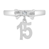 15 Anos Quinceanera Dangling Bow Ring Cubic Zirconia White Gold 14k [R124-073]