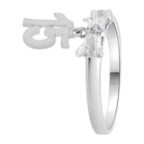 15 Anos Quinceanera Dangling Bow Ring Cubic Zirconia White Gold 14k [R124-073]