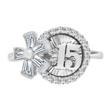 Modern Design 15 Anos Quinceanera Ring Cubic Zirconia White Gold 14k [R124-079]