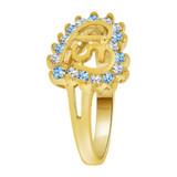 15 Anos Quinceanera Heart Ring Cubic Zirconia Mar Aqua Yellow Gold 14k [R124-203]