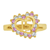 15 Anos Quinceanera Heart Ring Cubic Zirconia Jun Violet Yellow Gold 14k [R124-206]